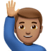 🙋🏽‍♂️ man raising hand: medium skin tone display on Apple